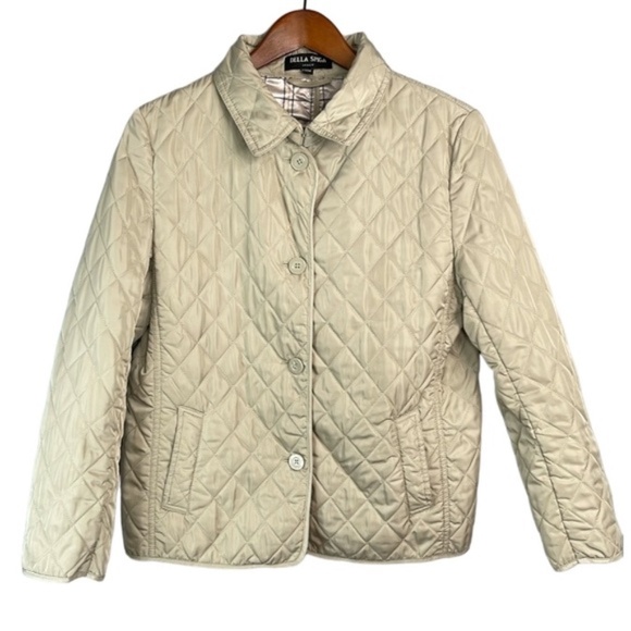 Della Spiga Quilted Barn Jacket Oatmeal Cream Button Front Collar Pockets - Picture 1 of 4